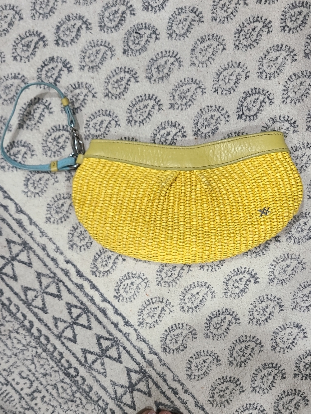 Maxx Yellow Woven Wristlet Clutch with Blue Strap
